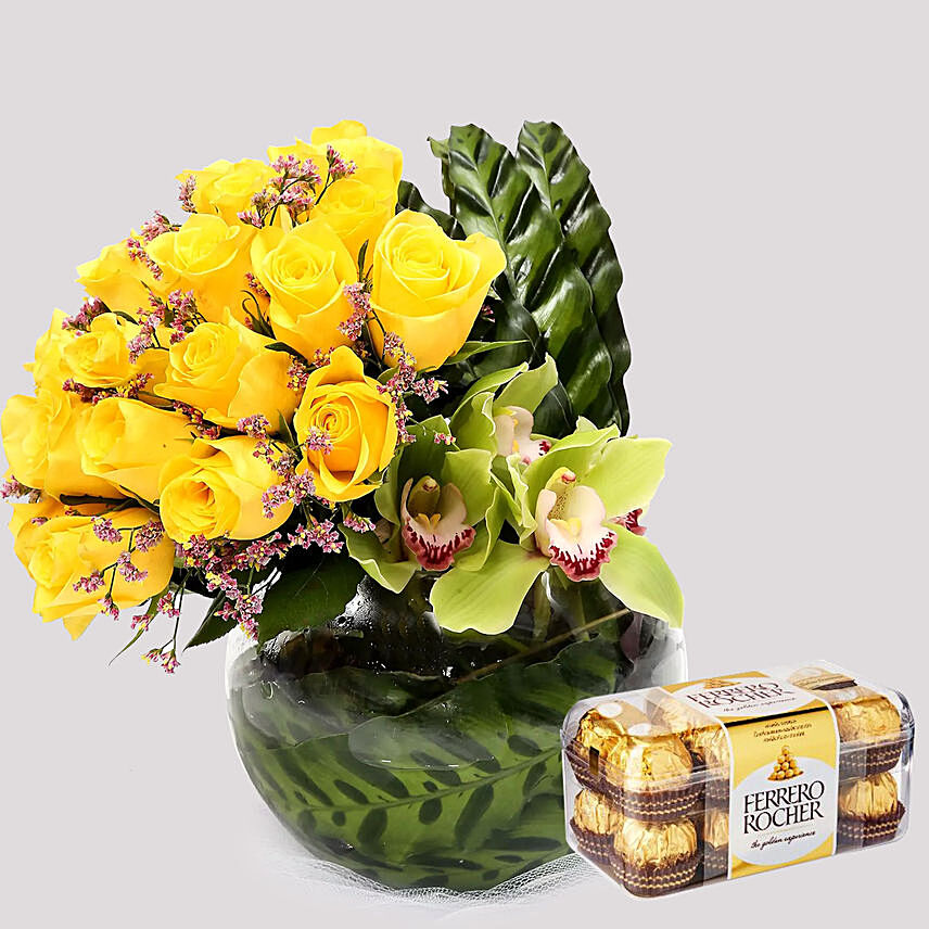 Ferrero Rocher Box and Yellow Rose Grace