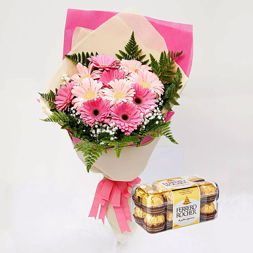 Ferrero Rocher Chocolates and Pink Gerbera Bouquet