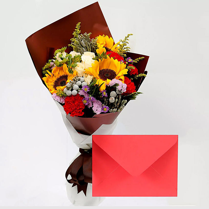 Greeting Card and Beautiful Floral Bouquet