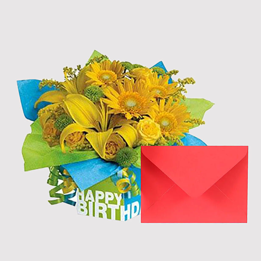Greeting Card and Sunshine Floral Combo