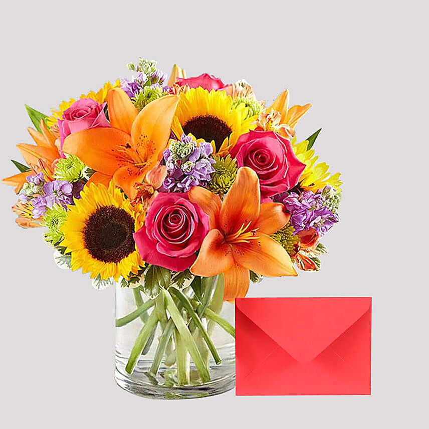 Greeting Card and Vivid Floral Vase