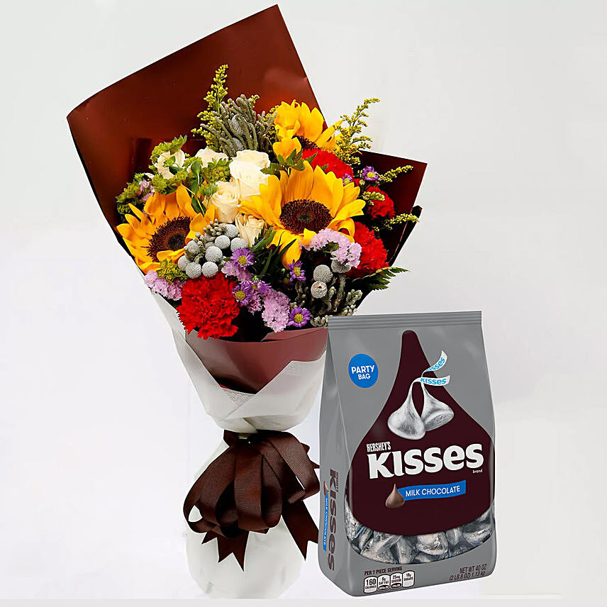 Hersheys Kisses Chocolates and Beautiful Floral Bouquet