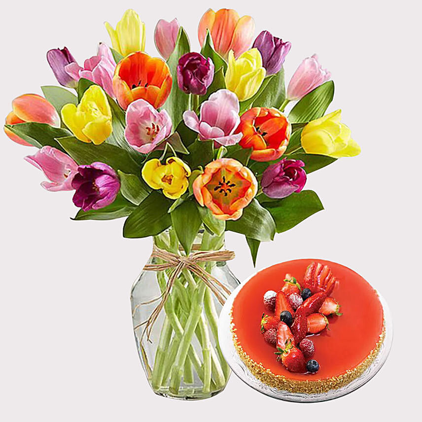 New York Cheese Cake and Colourful Tulips