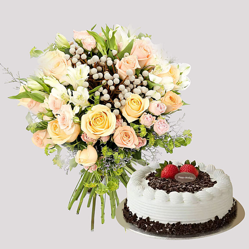 Pastel Floral Bunch and Black Forest Cake