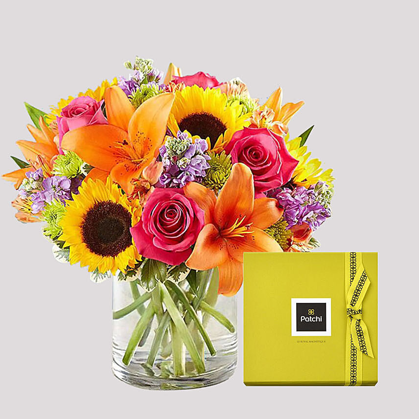 Patchi Chocolate Box and Vivid Floral Vase
