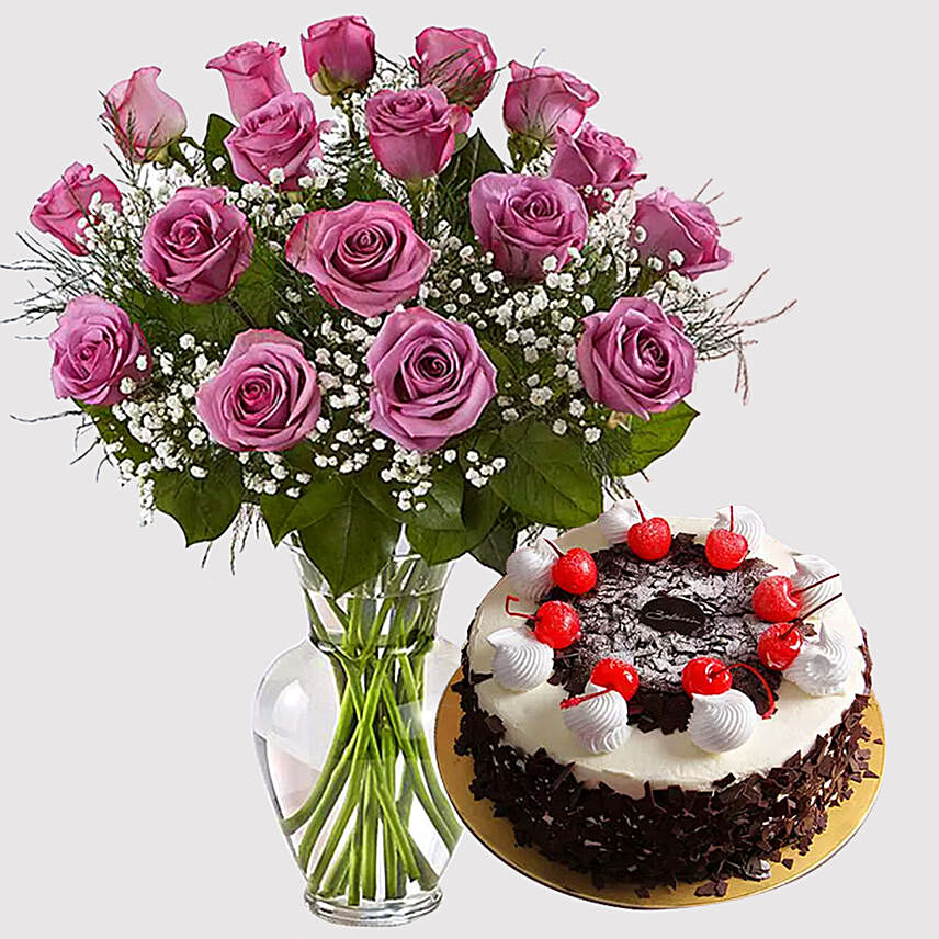 Purple Roses and Black Forest Cake Combo