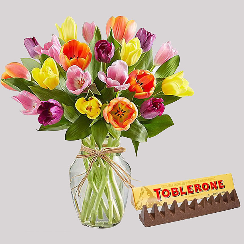 Toblerone Chocolate and Colourful Tulips