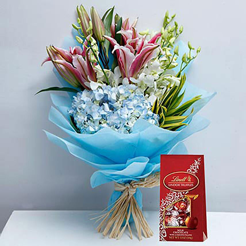 Delicate Flowers and Lindt Chocolate Combo