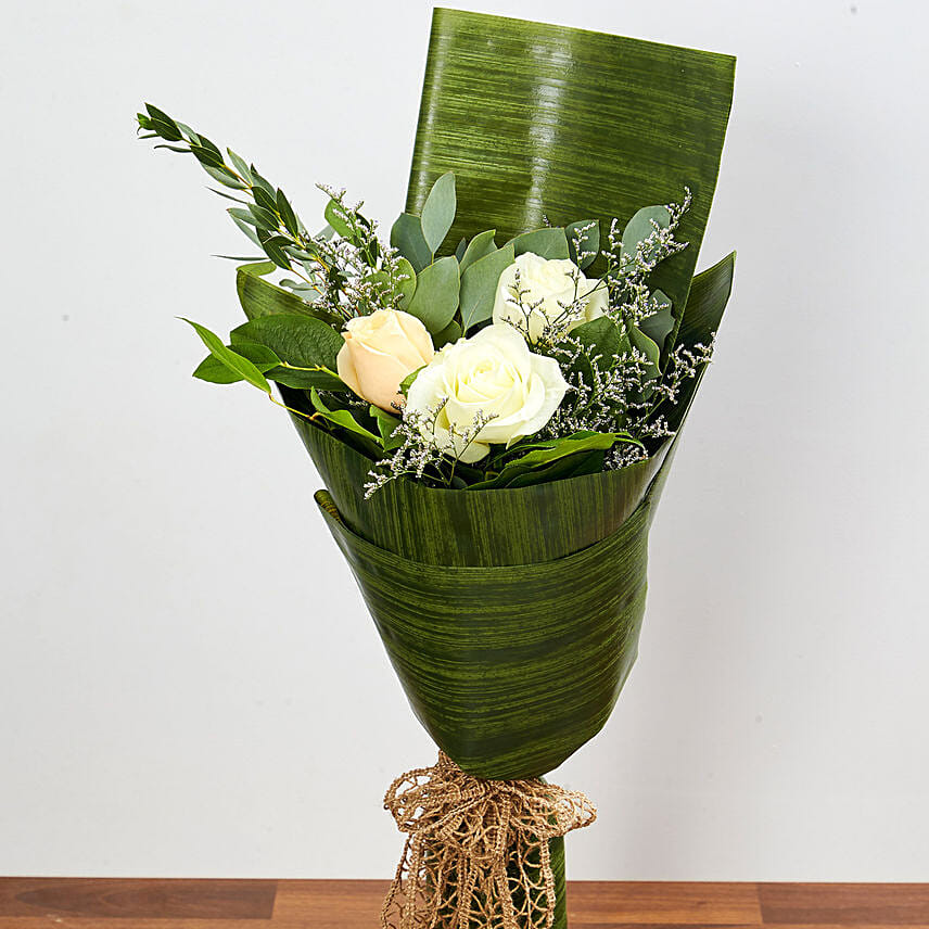 Bouquet Of White & Peach Roses