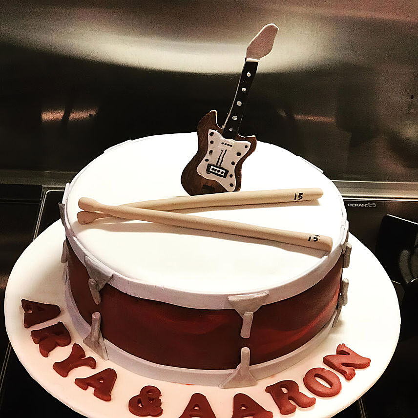 Drums and Guitar Theme Chocolate Cake 8 inches