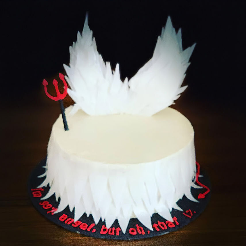 Angel and Devil Theme Lemon Cake 9 inches Eggless