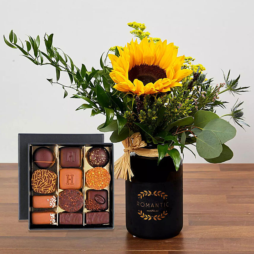 Sunflower Arrangement and Chocolates