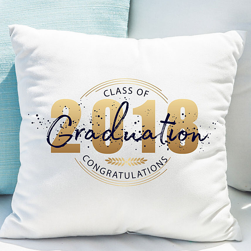 Graduation White Printed Cushion