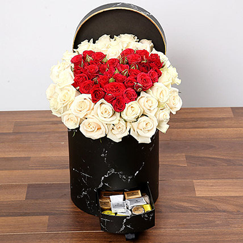 Peach and Red Rose Box With Teddy Bear Delivery in Singapore - FNP SG