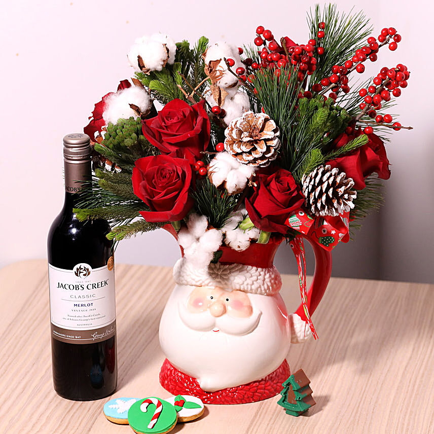 Santas Jar Or Flowers And Wine