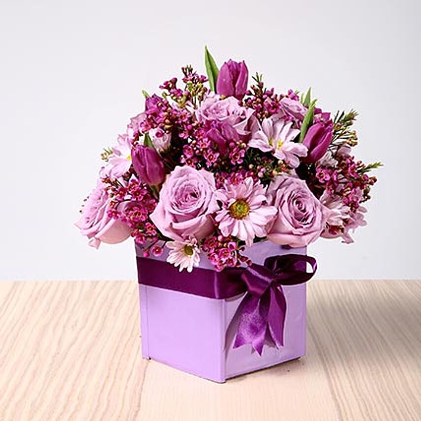 Purple Flowers With Vase Arrangement
