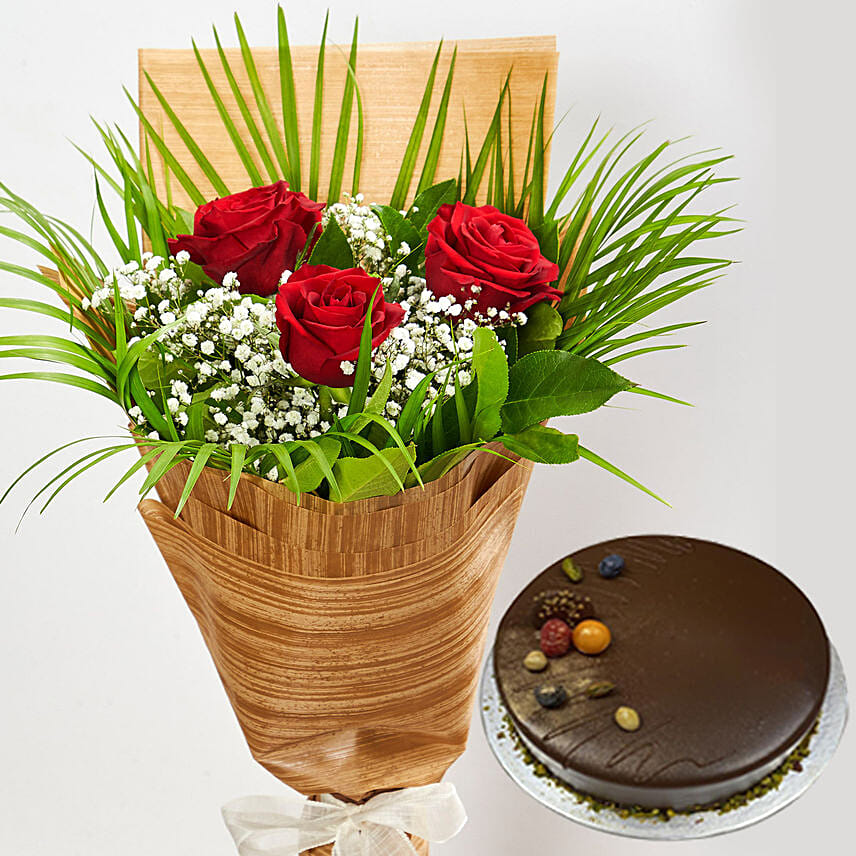 Splendid Red Rose With Chocolate Cake Delivery in Singapore - FNP SG