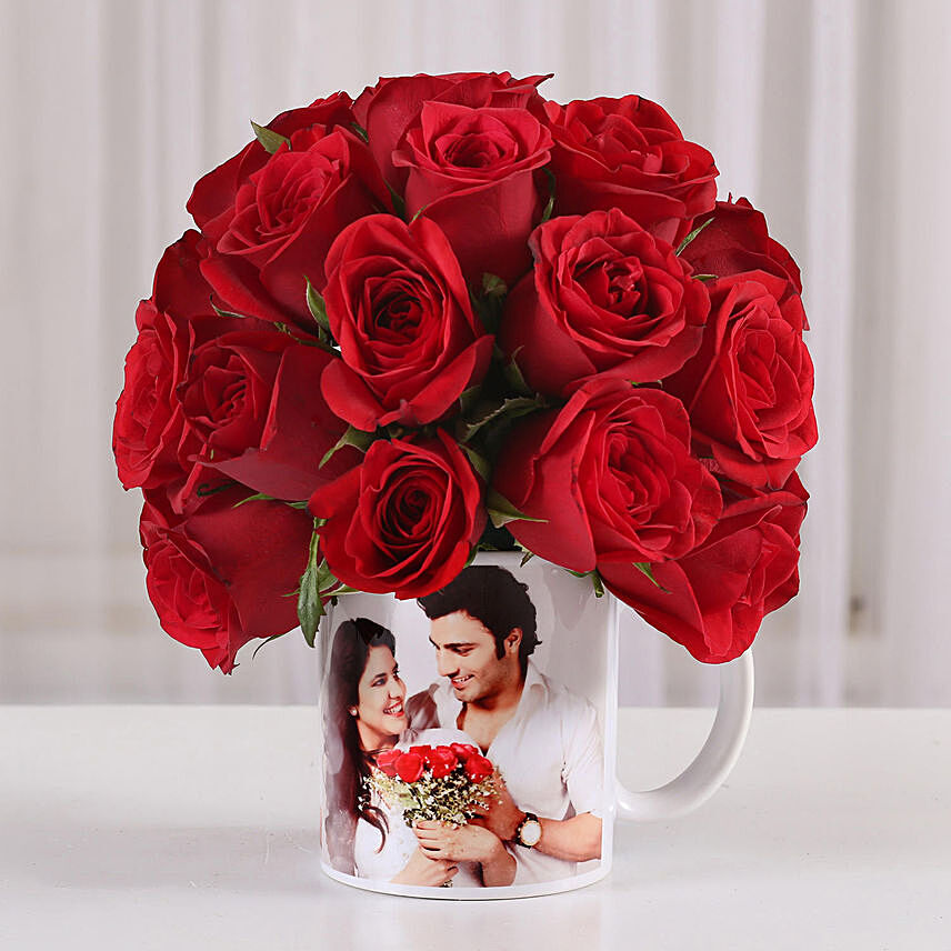 20 Red Roses In White Mug
