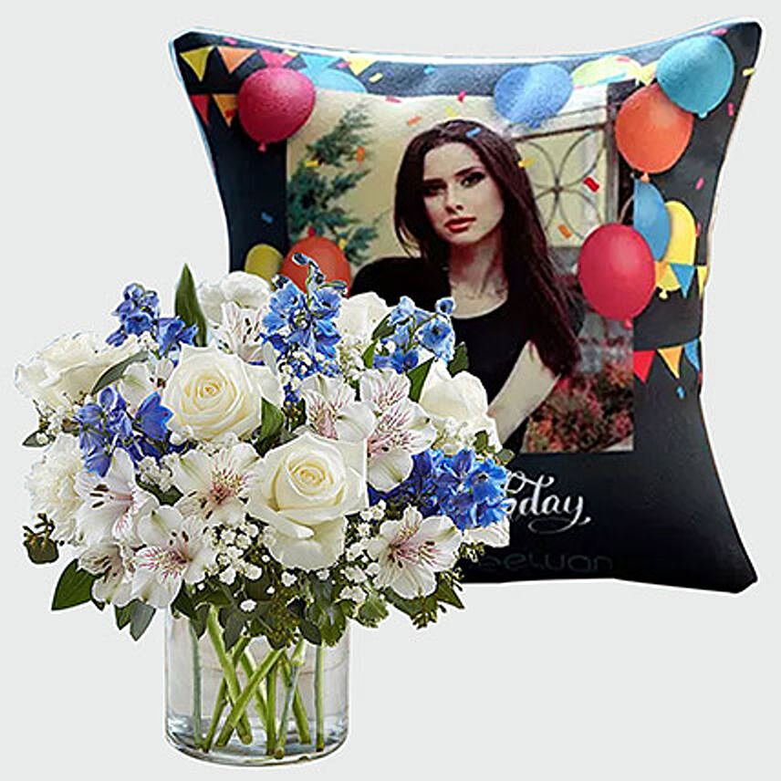 Personalised Birthday Cushion and Flowers