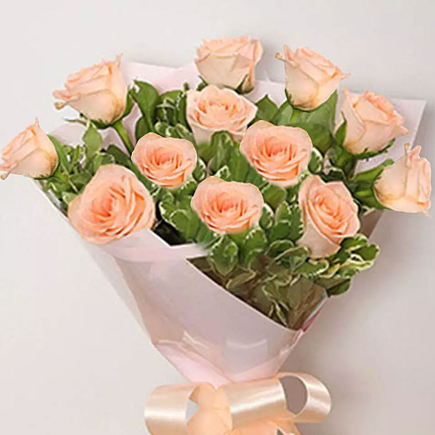 12 Peach Roses Bouquet Delivery in Singapore - FNP SG