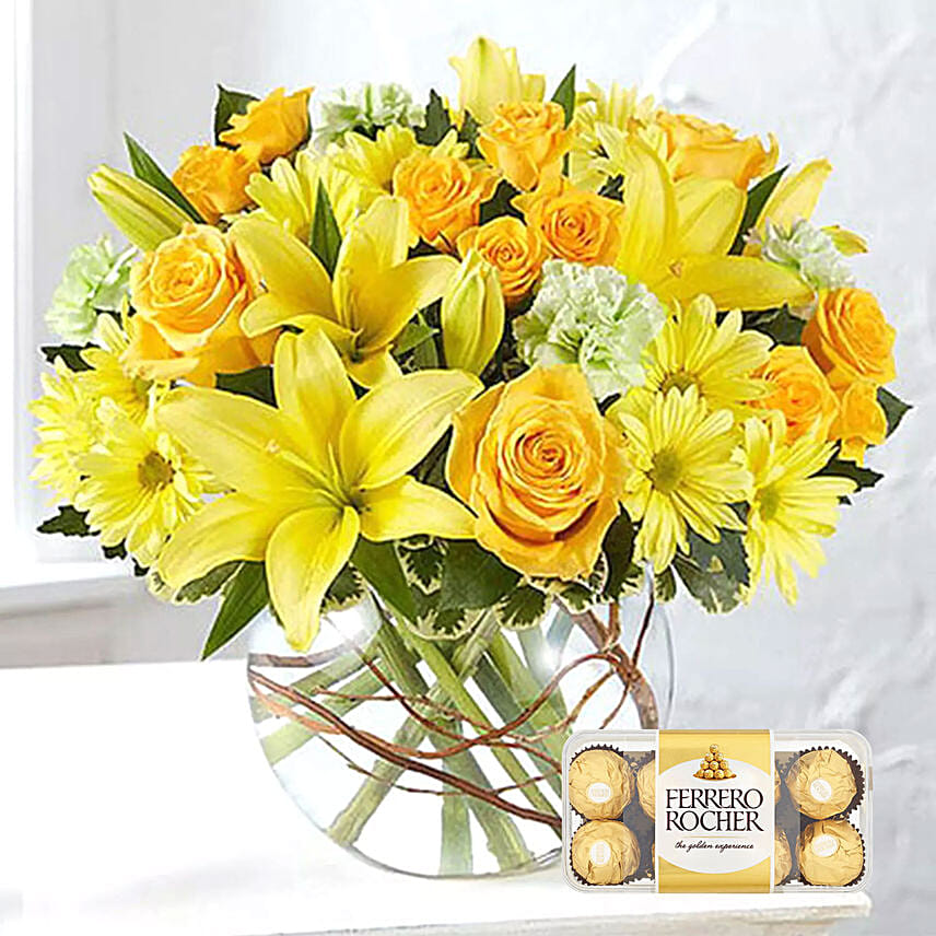 Happy Flowers Arrangement With Ferrero Rocher