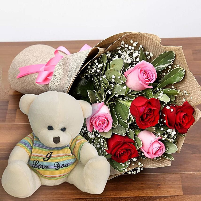 Charming Roses and Teddy Combo Delivery in Singapore - FNP SG