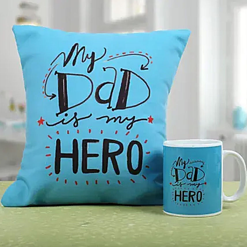 My Hero Dad Printed Cushion & Mug Combo