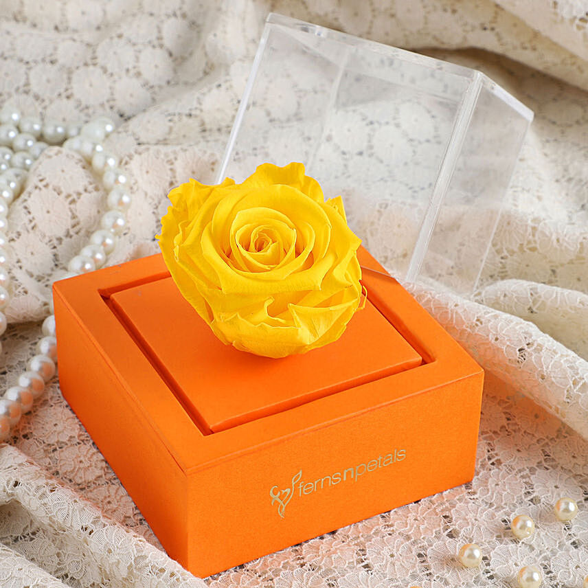 Yellow Forever Rose In Orange Box