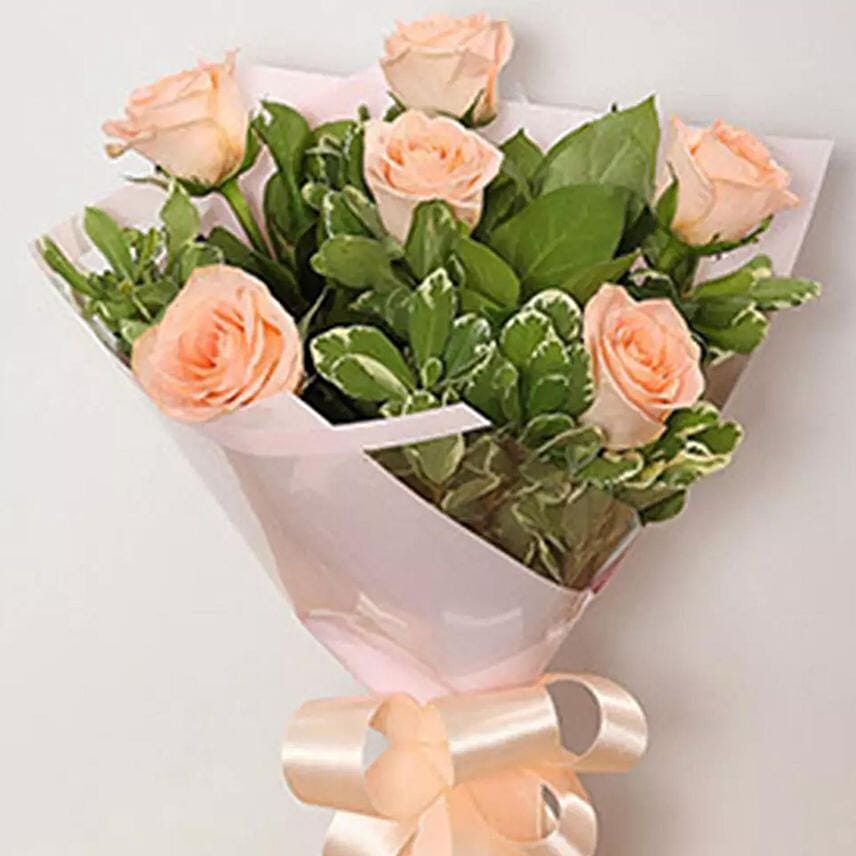 Peach Roses Bouquet Delivery in Singapore - FNP SG