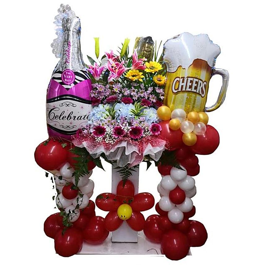 Champagne N Beer Balloon Congratulatory Stand