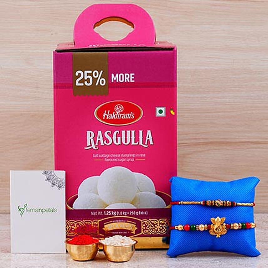 Combo Of 3 Rakhis And Rasgulla Tin