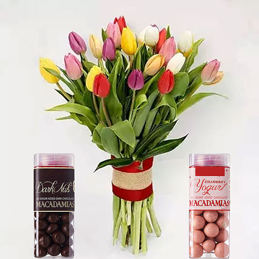 Vibrant Tulips Bunch & Macadamia Nuts