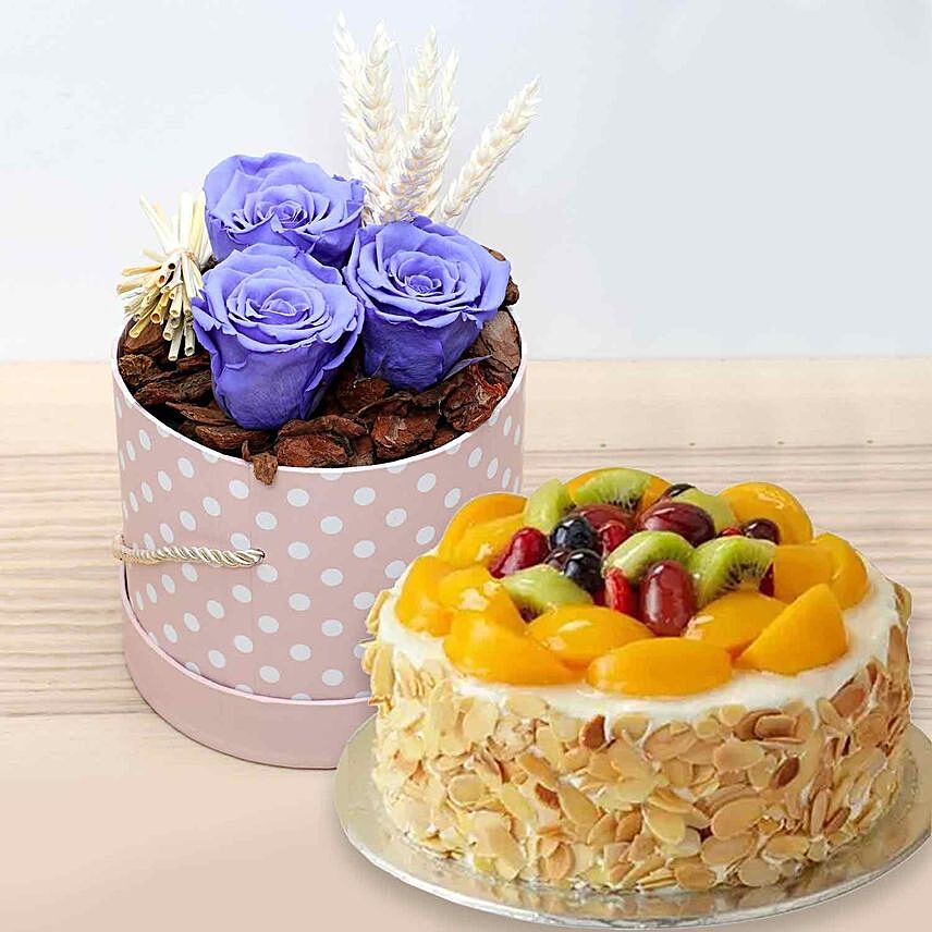 Fruit Cake & Purple Forever Roses