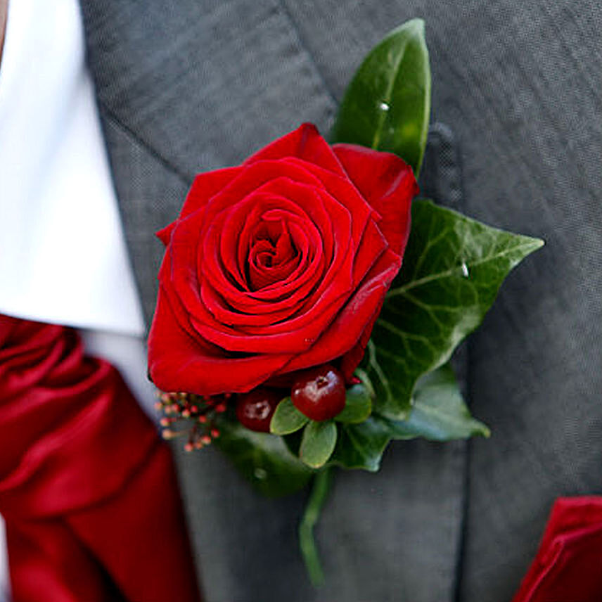 Stunning Red Rose boutonniere
