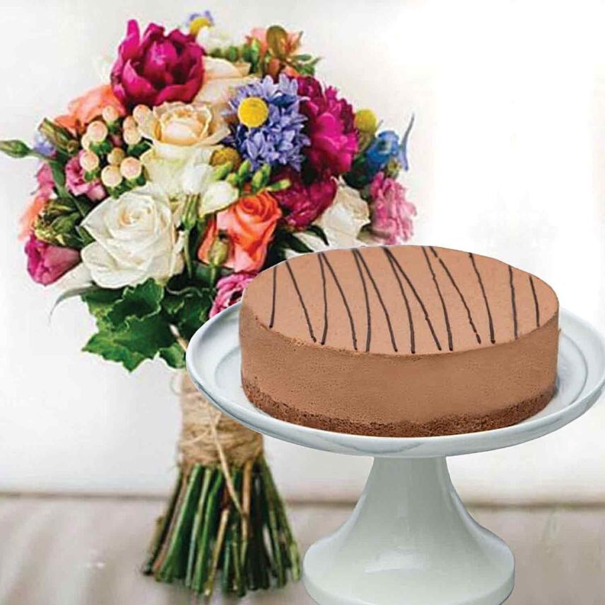 Vibrant Flower Bunch & Chocolate Truffle Cake