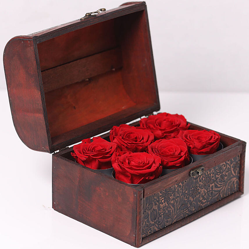 Forever Red Roses In Wooden Box