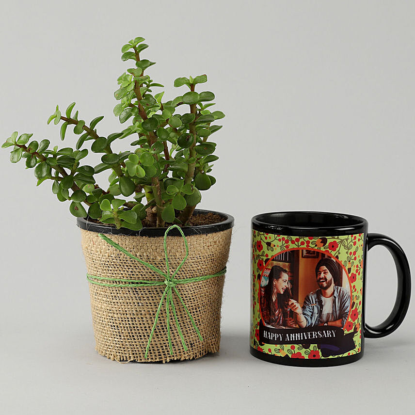 Jade Plant Personalised with Black Mug