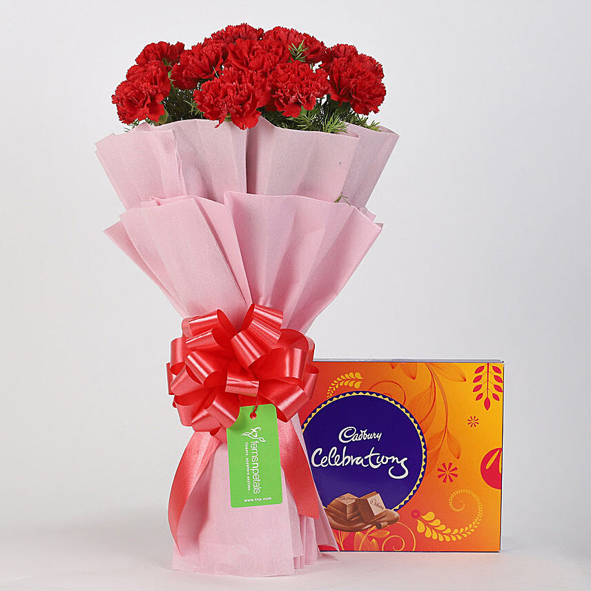 Beautiful 20 Red Carnations & Cadbury Celebrations