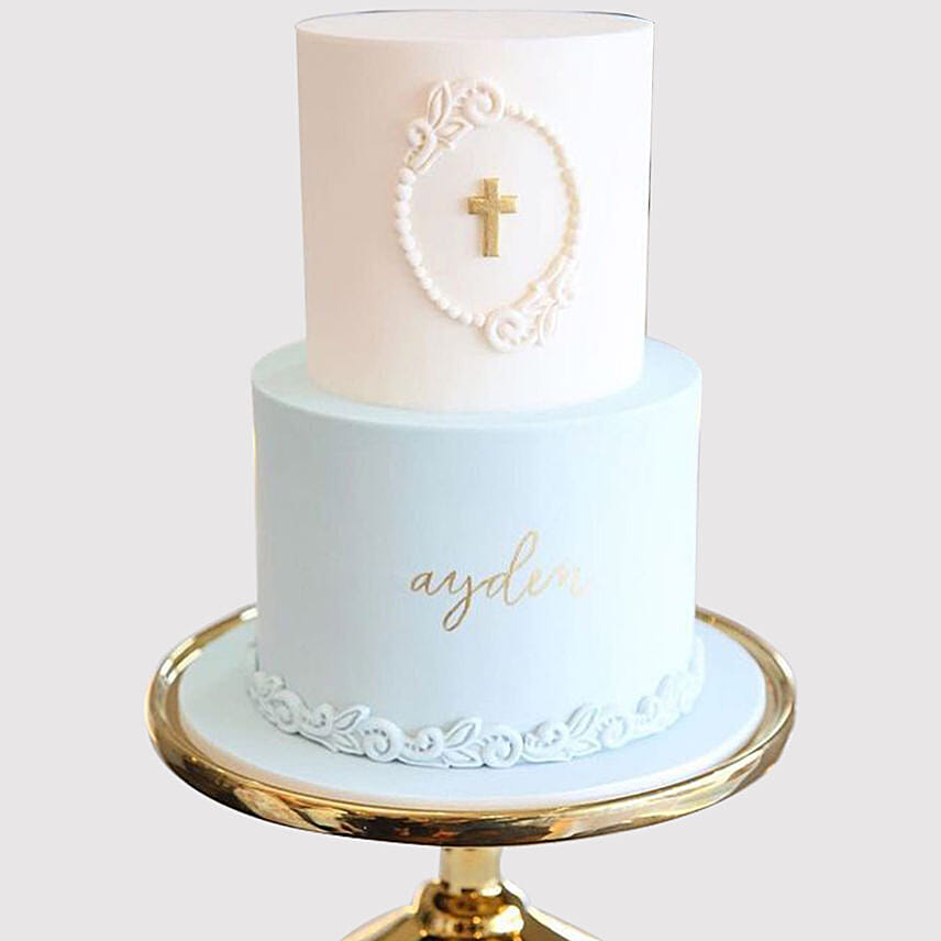 2 Layered Designer Christening Butterscotch Cake