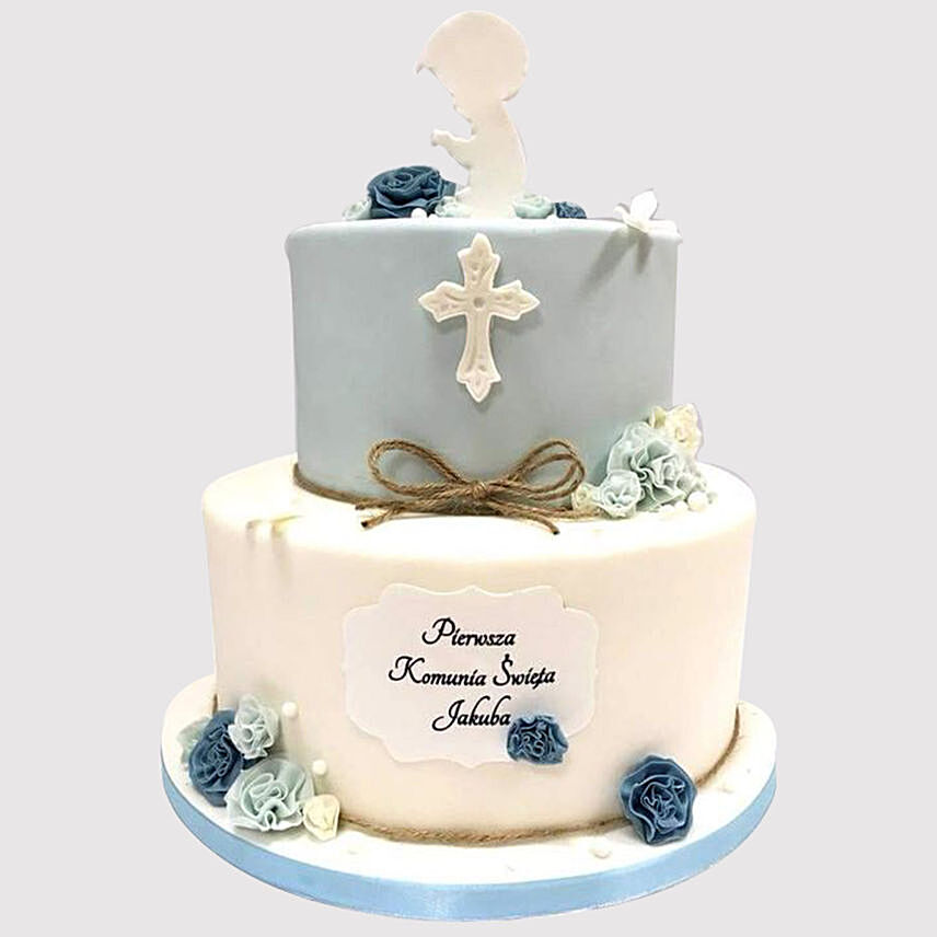 Blue and White Christening Truffle Cake