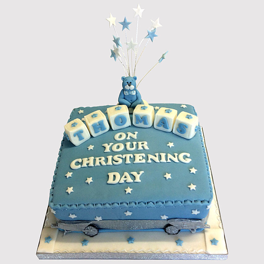 Designer Blue Christening Vanilla Cake