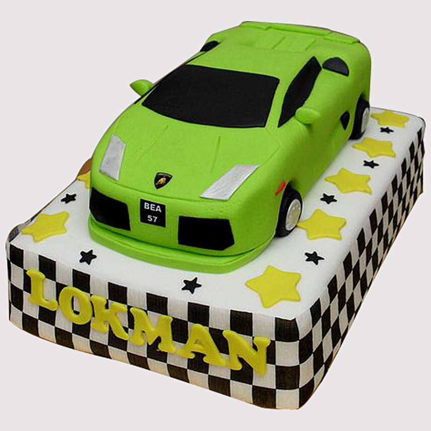 Designer Green Car Black Forest Cake