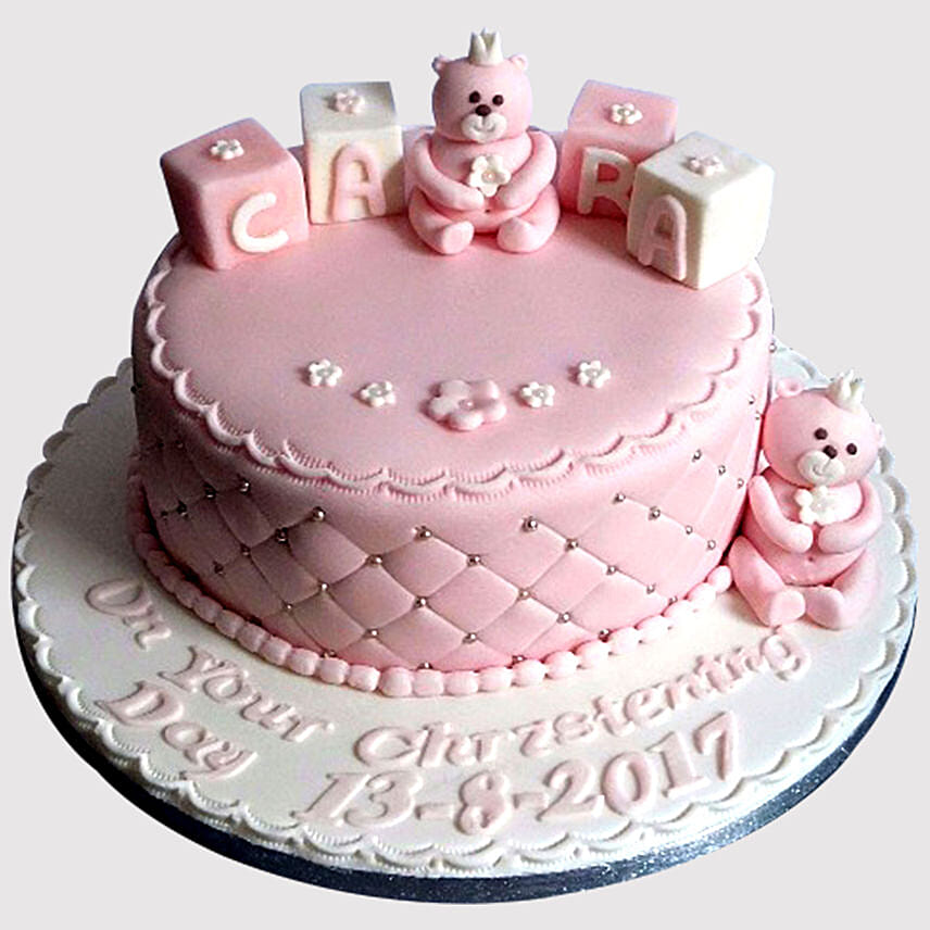Designer Pink Christening Vanilla Cake