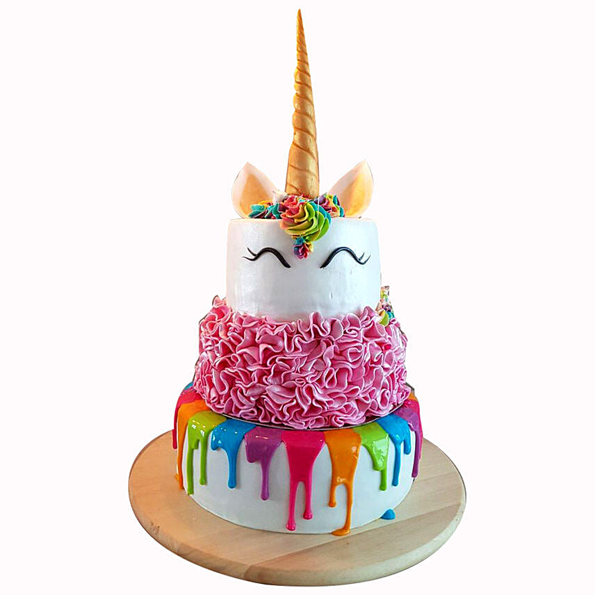 Happy Unicorn 3 Layered Butterscotch Cake