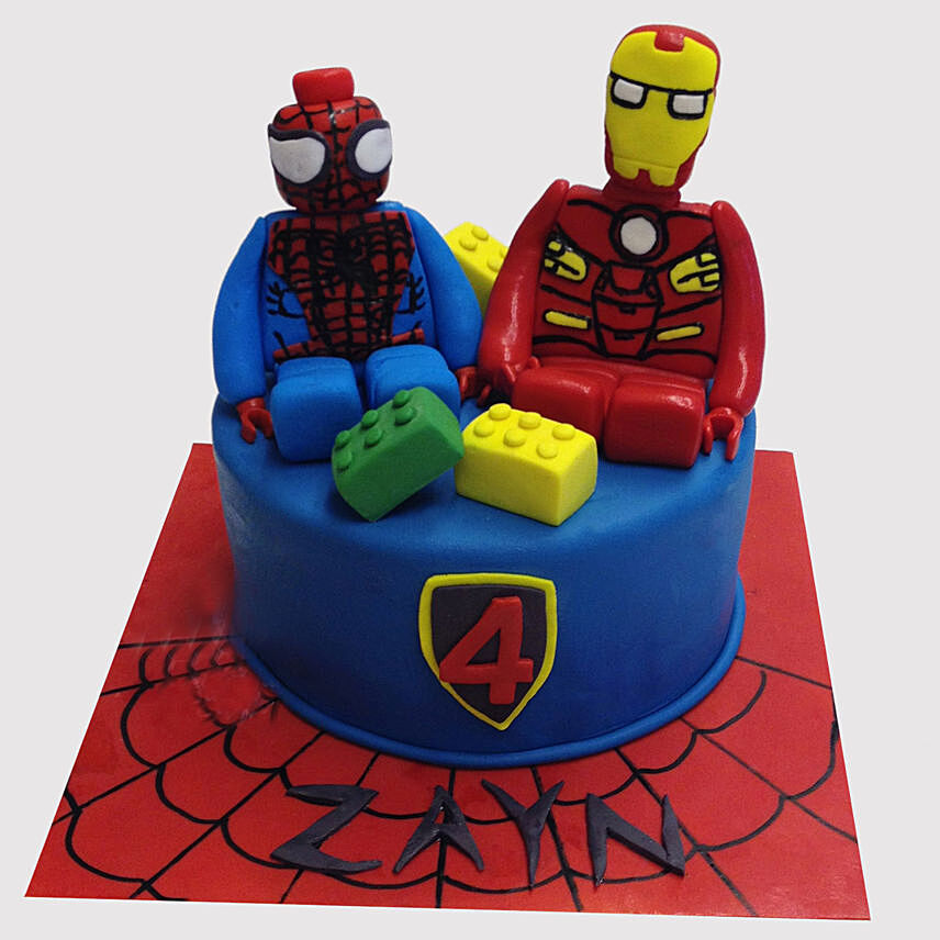 Iron Man and Spiderman Black Forest Cake