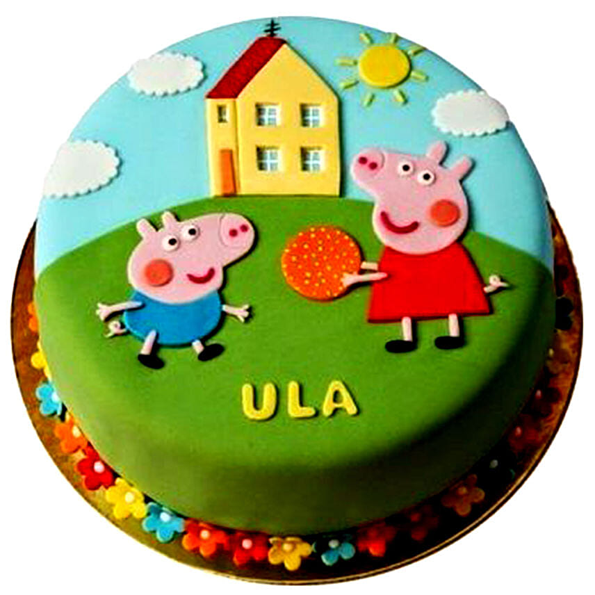 Peppa Pig Playing Fondant Butterscotch Cake