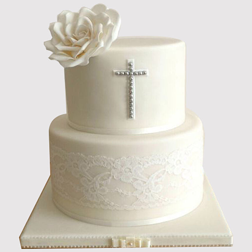 Pretty White Floral Christening Truffle Cake