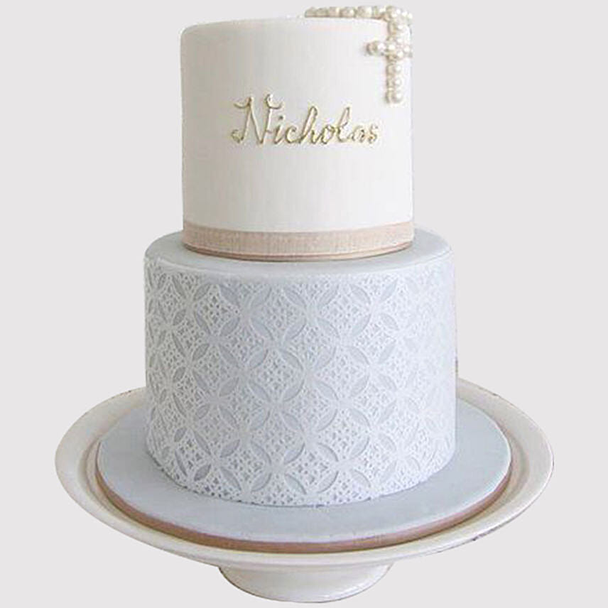 Two Layered Christening Truffle Cake