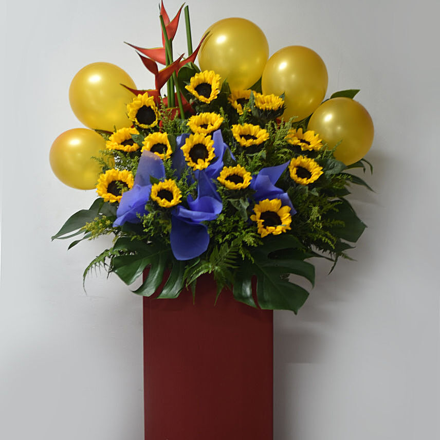 Sunflowers N Orange Balloons Flower Stand