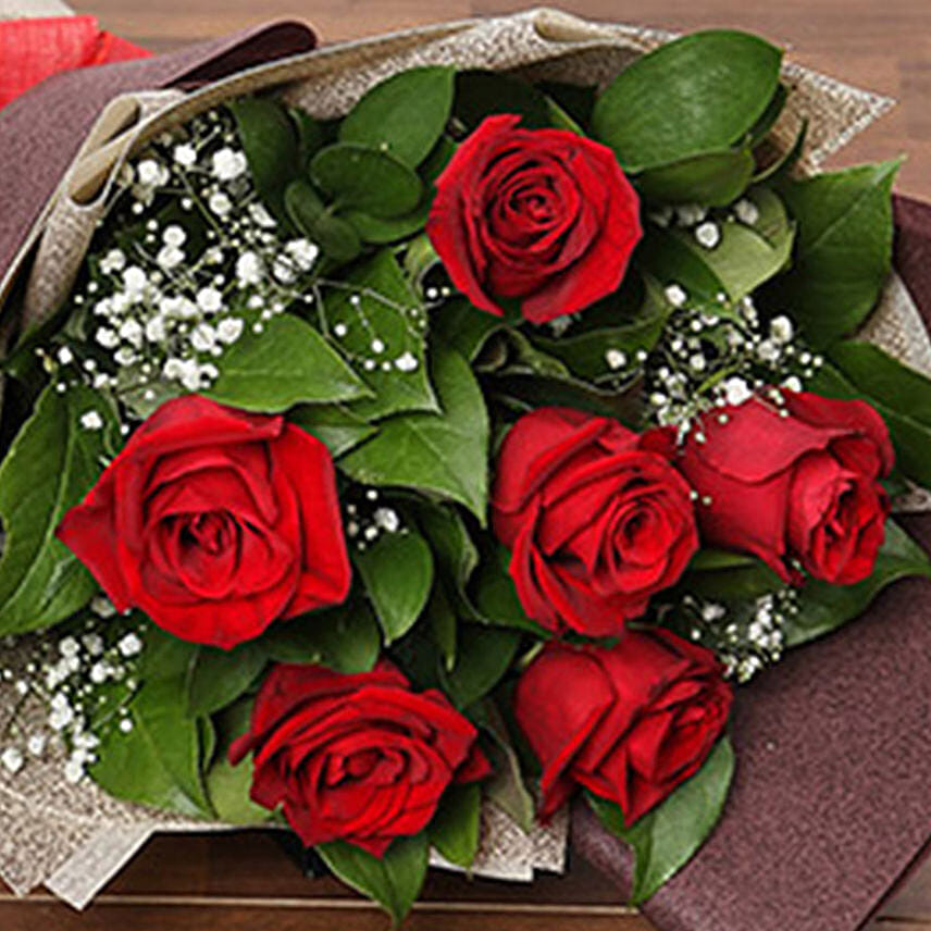 6 Red Roses Boquet with Teddy Cake Delivery in Singapore - FNP SG